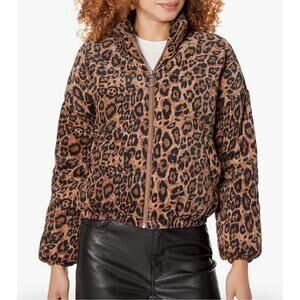 RTR Rent the Runway Corduroy Cropped Puffer Jacket Animal Print Leopard S